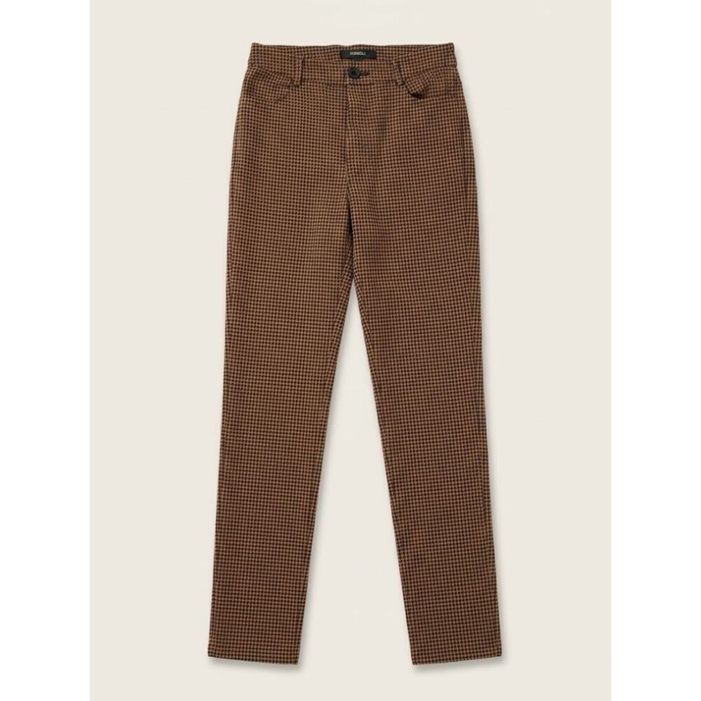 Forever 21 Womens S Brown Black Houndstooth Skinny Pants Mid Rise Stretch